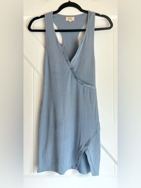 REVOLVE Camila Coelho Mischa Minimalist Mini Dress Blue Ribbed Snap Front S